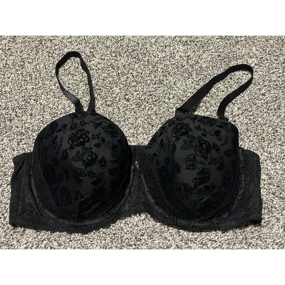 G22 Joe Browns Black Floral Flocked Lace Balcony Bra 40DDD US Rose Velvet